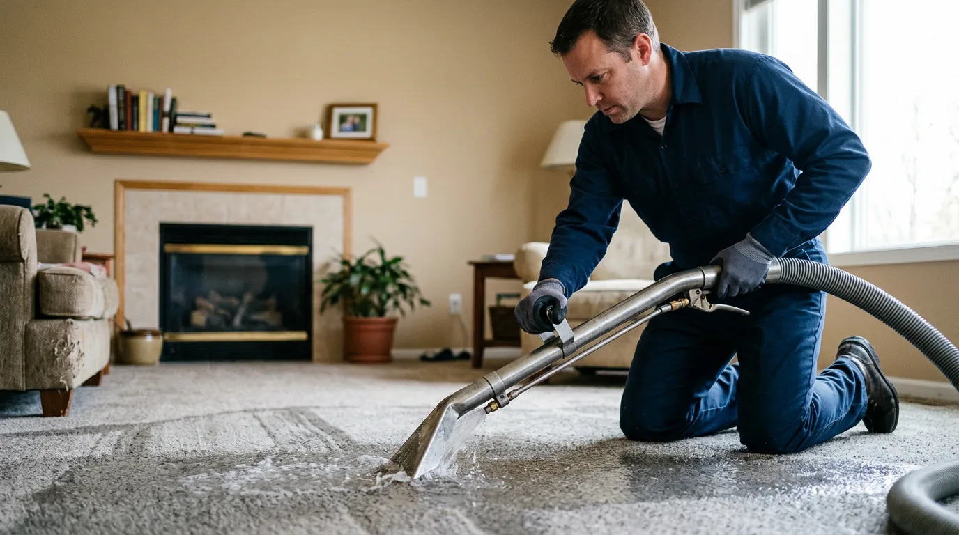 Water damage restoration technician working near Oswego, IL